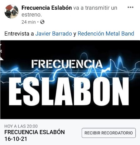 Entrevista desde Ecuador en Frecuencia Eslabón (Javier Barrado y Redención Metal Band)